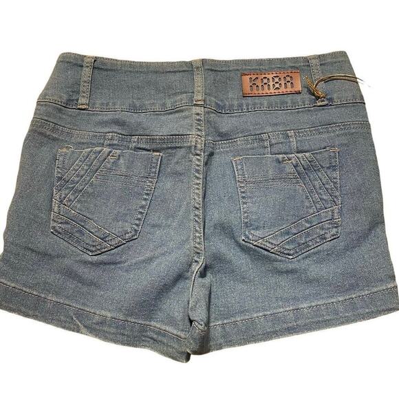 KABA Women’s Distressed, Denim Shorts, Size 7, Medium Blue, Gem Buttons/Zip - Picture 2 of 12
